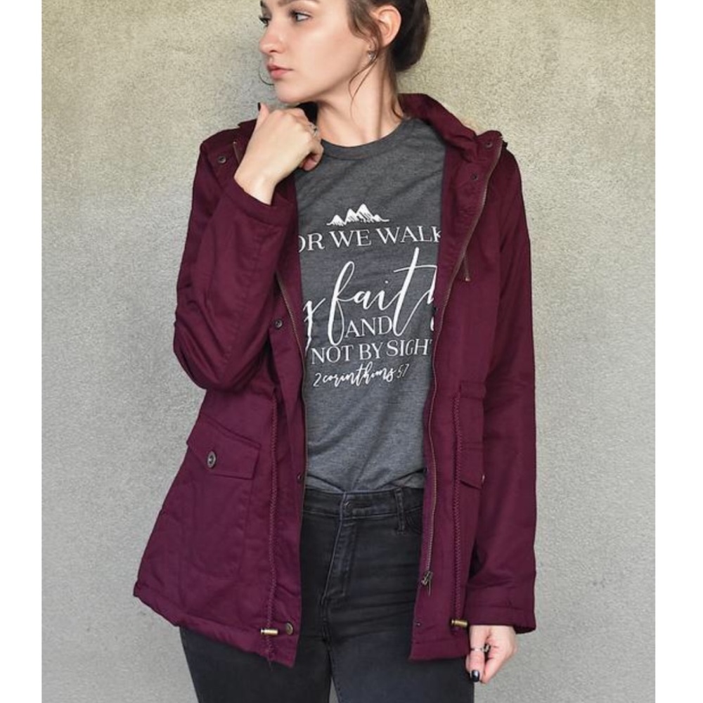 Plum jacket lined with faux fur